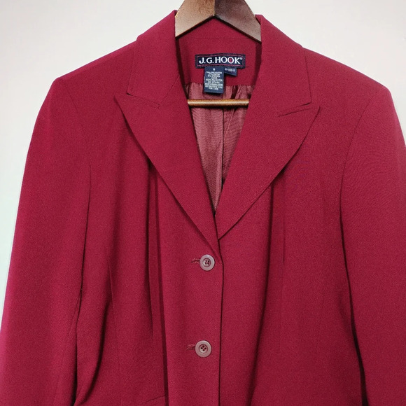 Vintage JG Hook Blazer Womens 8 Cherry Red Single Breasted Career Office Work - Picture 3 of 12